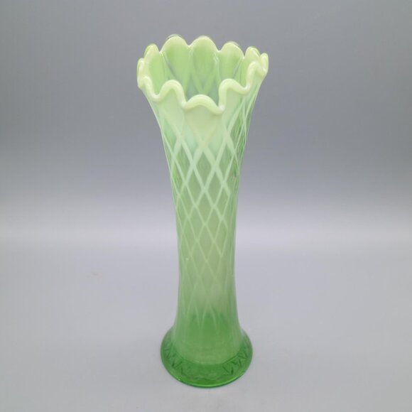 Antique Northwood Style Diamond Point Opalescent Glass 12” Glass Vase - Picture 1 of 8